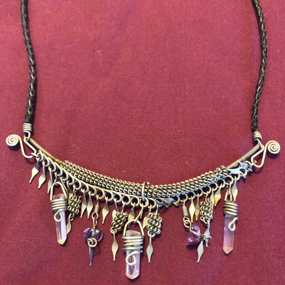 Elegant amethyst and quartz Crystal Necklace